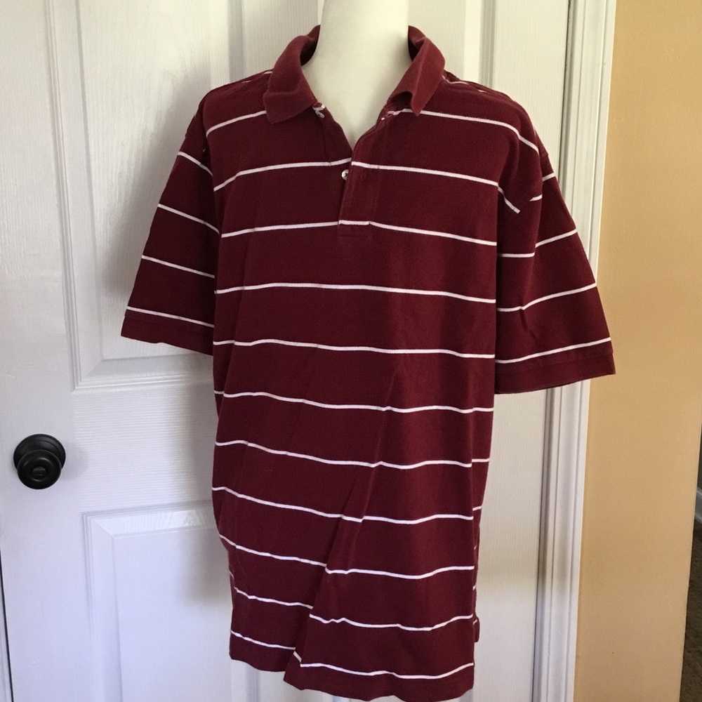 Preppy Burgundy/White Striped Polo Shirt Retro Classic Short Sleeve Size XL